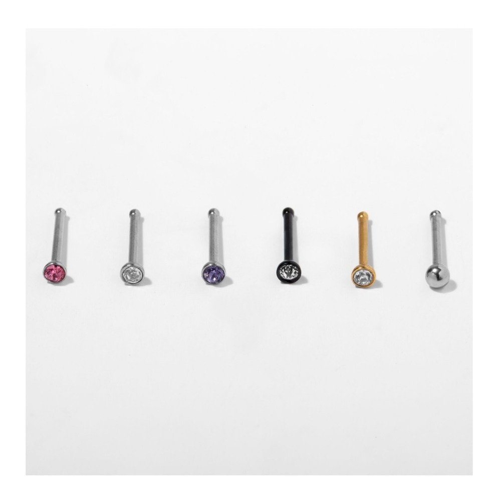 Claire's Nose Studs Set 6pc Surgical Stainless Steel Rhinestone Mixed Colors 20G